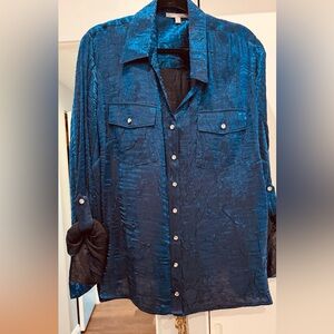 NY Collection Metallic Blue Blouse